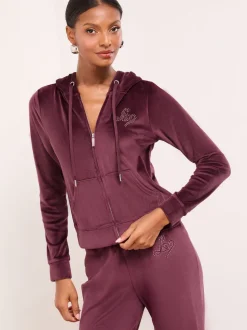 Prune violet - Lipsy Sweat-shirt à capuche zippé en velours brodé