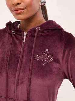 Prune violet - Lipsy Sweat-shirt à capuche zippé en velours brodé
