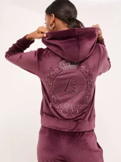 Prune violet - Lipsy Sweat-shirt à capuche zippé en velours brodé