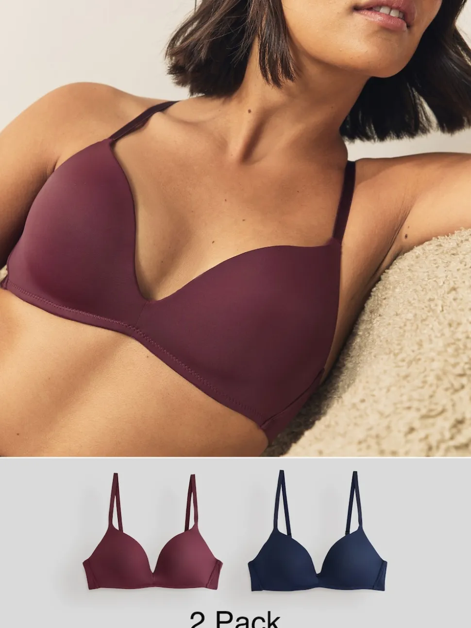 Prune violet/bleu marine - Lot de 2 soutiens-gorge lissants sans armatures A-E push-up rembourrés