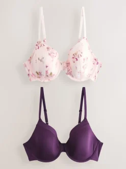 Prune violet/imprimé floral - Lot de 2 Soutiens-gorge A-E Smoothing Ultimate Comfort