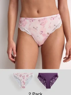 Prune violet/imprimé floral - Lot de 2 culottes échancrées