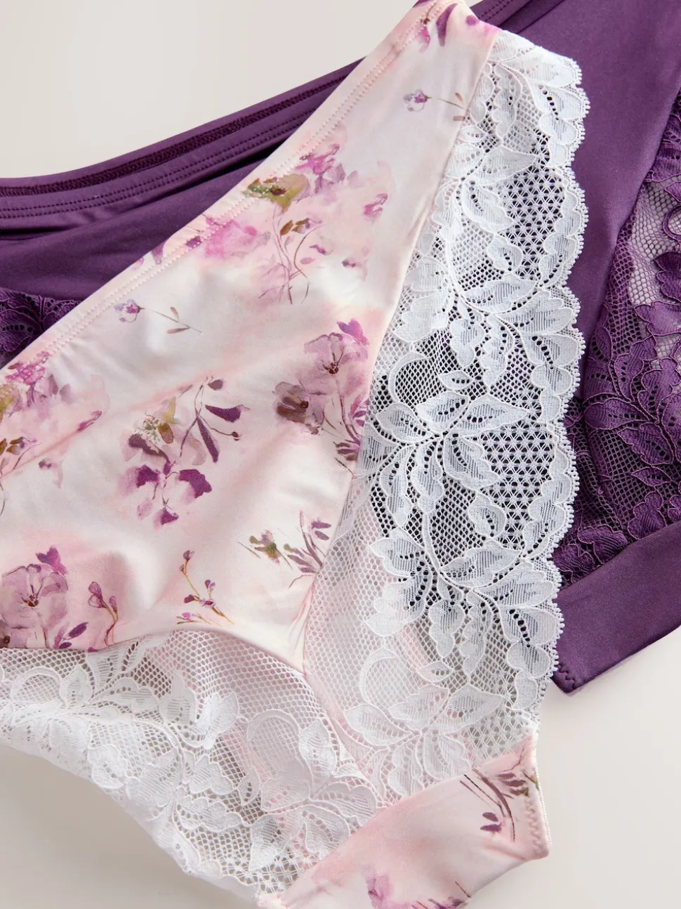 Prune violet/imprimé floral - Lot de 2 culottes échancrées