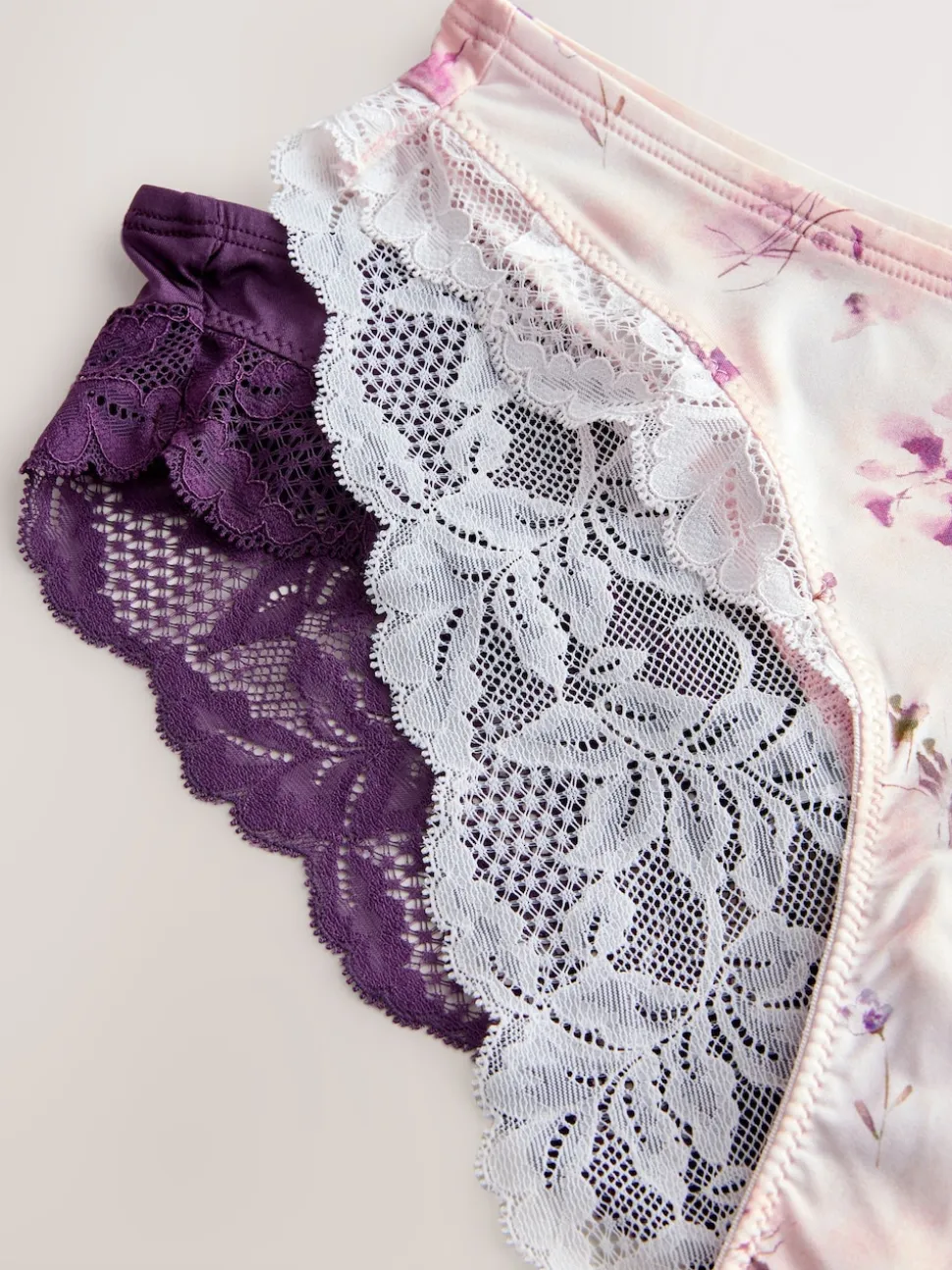 Prune violet/imprimé floral - Lot de 2 culottes échancrées