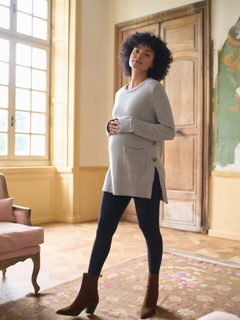 Pull col rond Seraphine en coton mélangé grossesse et allaitement