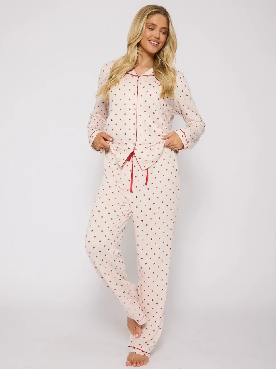 Pyjama à manches longues Loungeable traditionnel en maille brossée imprimé Cœur