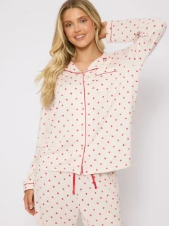 Pyjama à manches longues Loungeable traditionnel en maille brossée imprimé Cœur