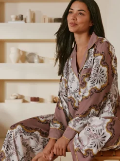 Pyjamas B by Ted Baker marron vison en satin imprimé écharpe boutonnés