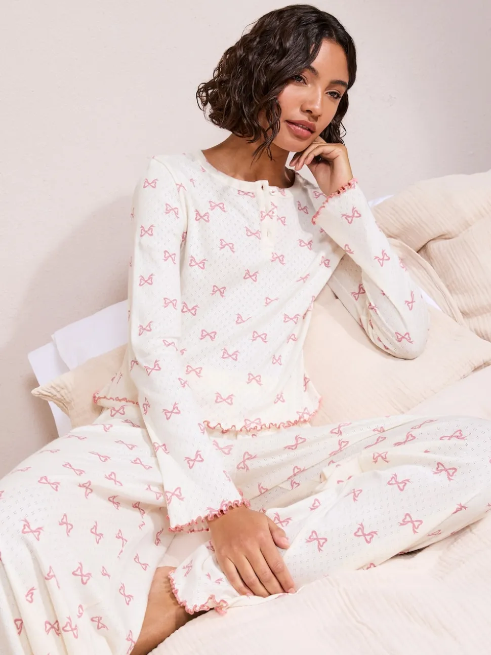 Pyjamas Friends Like These nœud en pointelle jambes larges