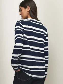 Rayé bleu marine/blanc - T-shirt à manches longues de cou d'équipage