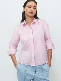 Rayé rose/blanc - Chemise extensible ajustée Essential à manches longues