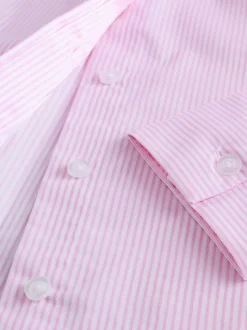Rayé rose/blanc - Chemise extensible ajustée Essential à manches longues
