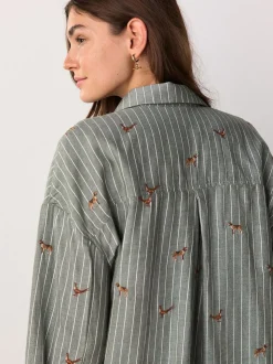 Rayé vert/blanc - Chemise brodée à manches longues