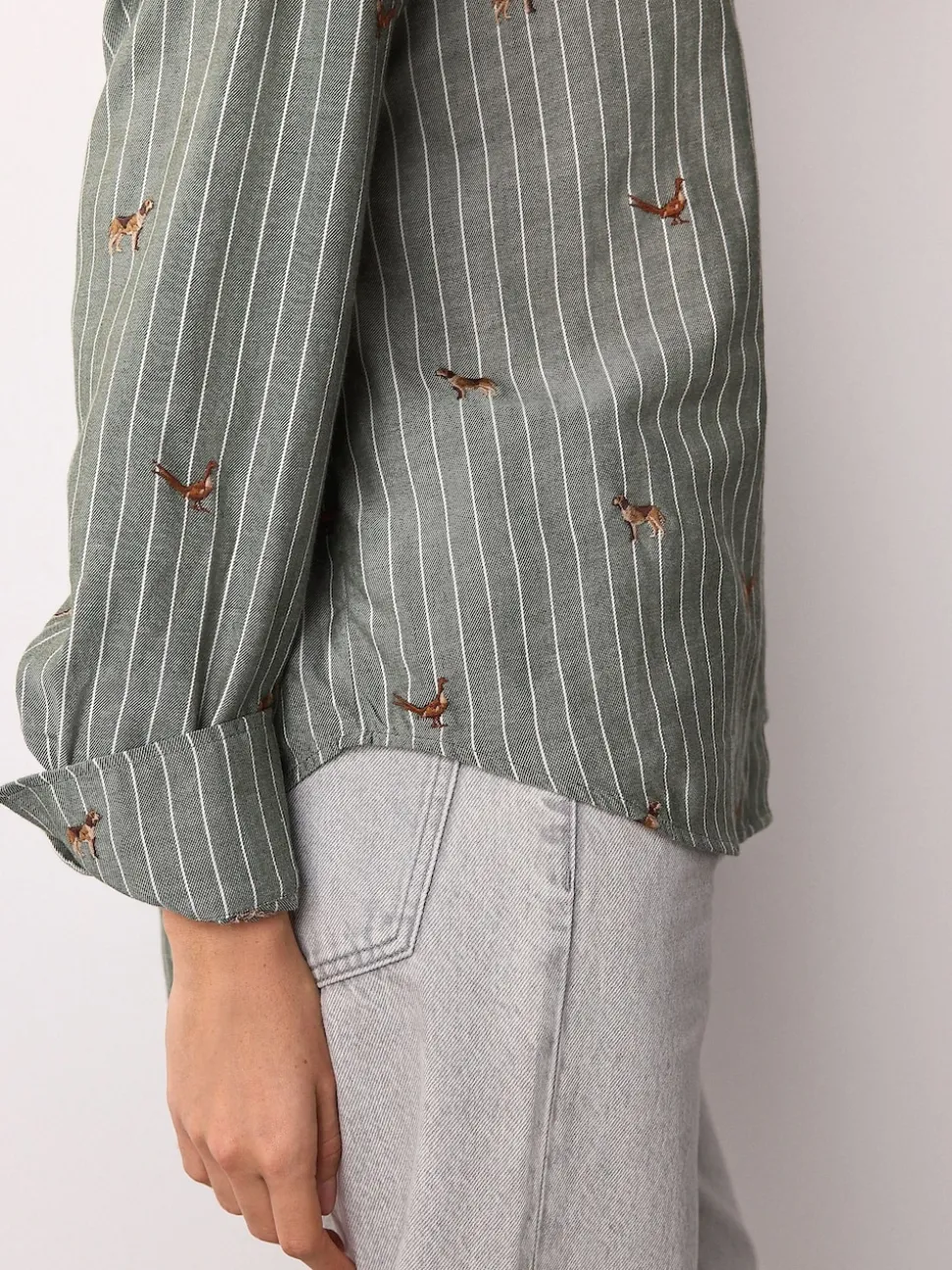 Rayé vert/blanc - Chemise brodée à manches longues