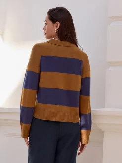 Rayure marron/bleu camel - 100% laine N.Premium Polo Pull