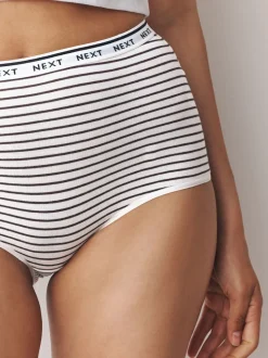 Rayures bleu marine/chocolat - Lot de 7 culottes à logo en coton