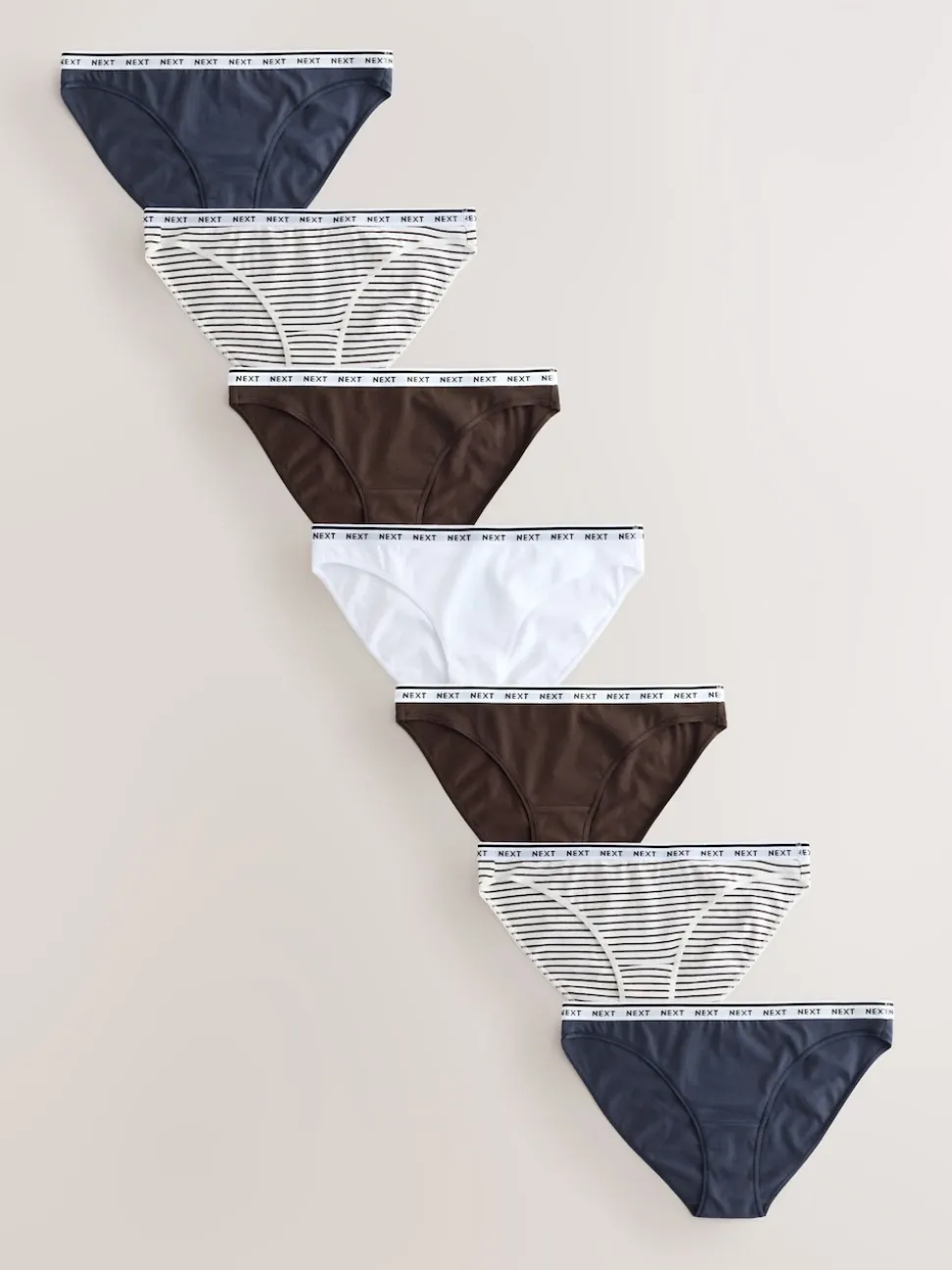 Rayures bleu marine/chocolat - Lot de 7 culottes à logo en coton
