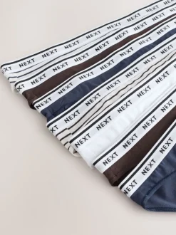 Rayures bleu marine/chocolat - Lot de 7 culottes à logo en coton