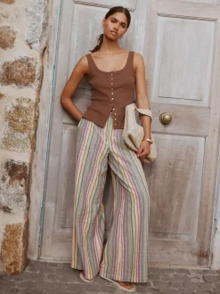 Rayures multicolores - Pantalon large à enfiler
