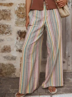 Rayures multicolores - Pantalon large à enfiler