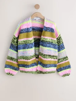 Rayures multicolores bleu/vert - Cardigan en grosse maille doux