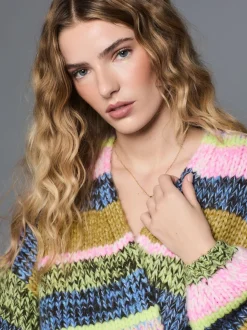 Rayures multicolores bleu/vert - Cardigan en grosse maille doux