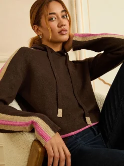 Rayures multicolores marron chocolat en lurex - Sweat à capuche Love & Roses Rayure métallisé