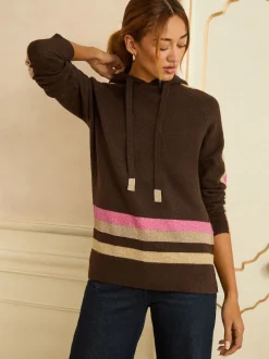 Rayures multicolores marron chocolat en lurex - Sweat à capuche Love & Roses Rayure métallisé