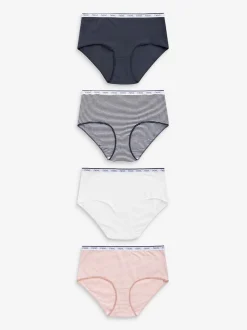 Rayures roses et bleues - Lot de 4 culottes à logo en coton