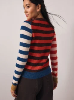 Rayures rouges/bleues multicolores - Pull à col rond à manches longues en laine