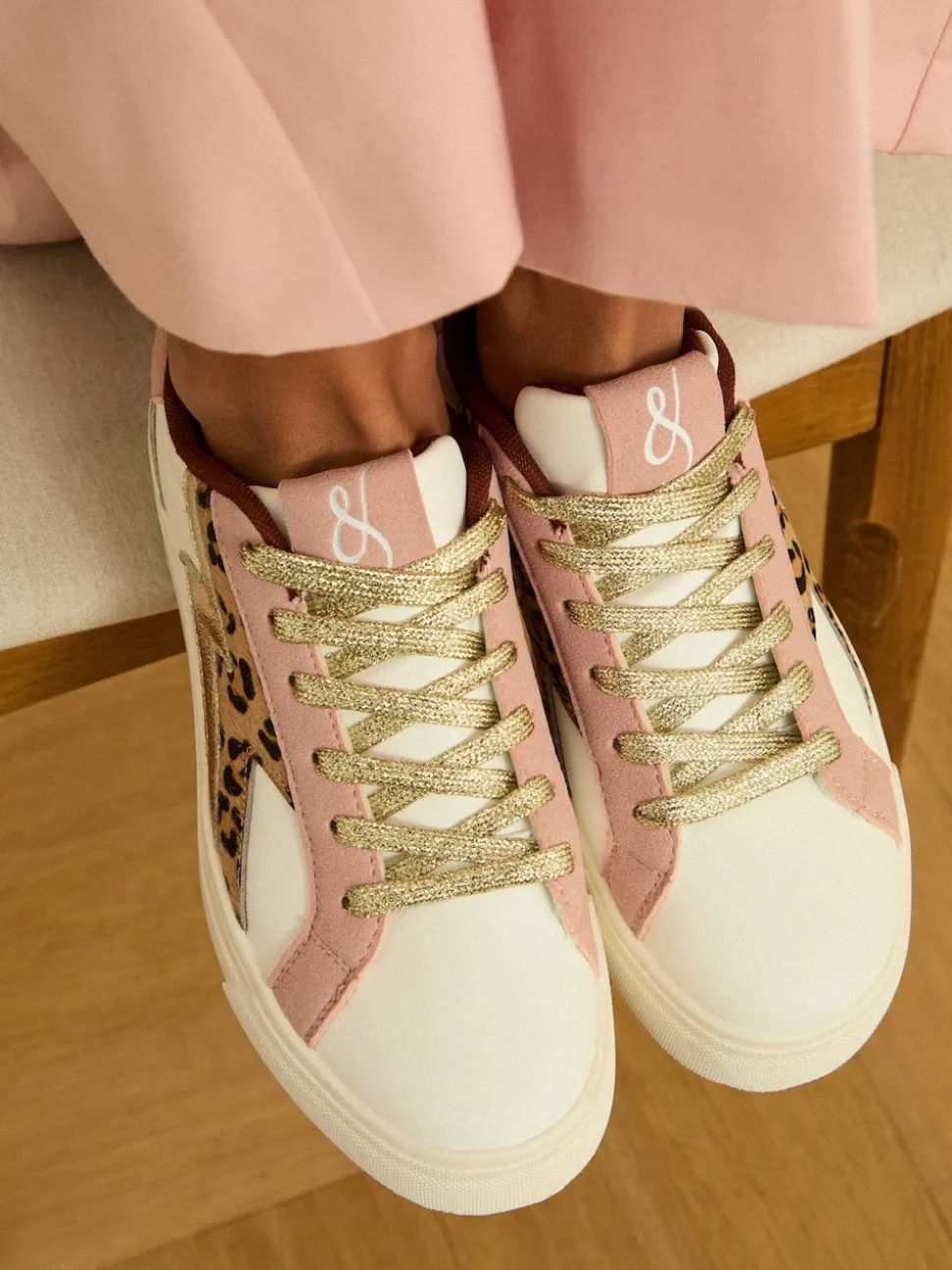 Real cuir rose léopard blanc - Baskets basses Love & Roses Mix Flatform Comfort