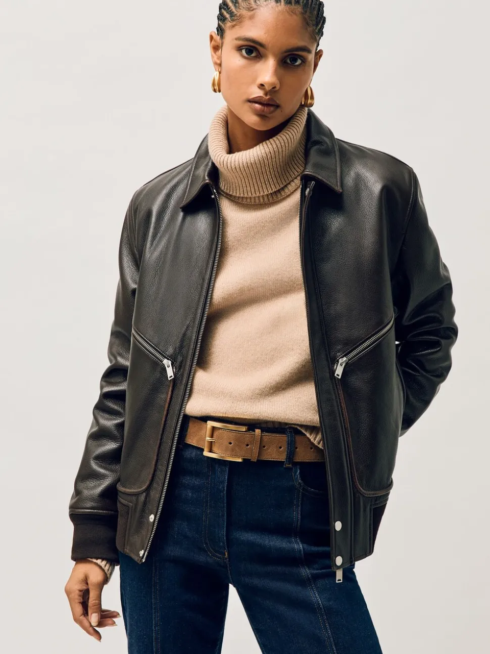 Reiss Rosie Suede Square Roller Buckle Ceintures