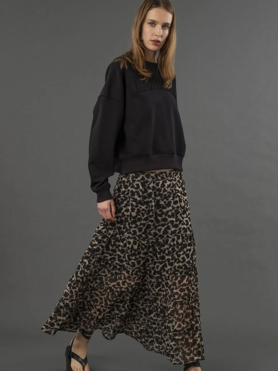 Religion Tiered Bohème Style Citrine Maxi Jupes In Leopard Imprimé animal