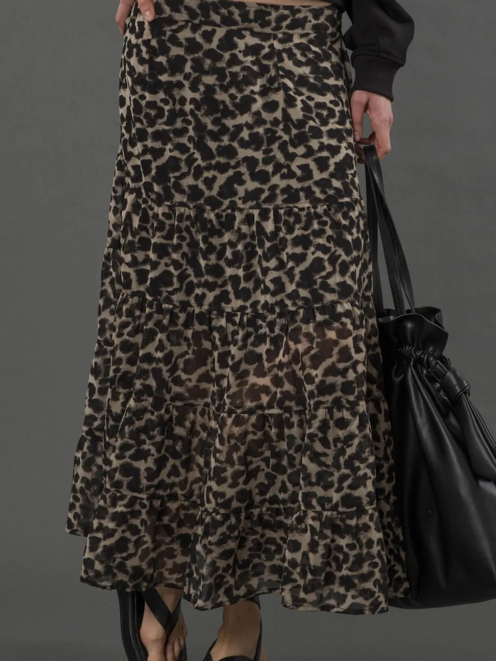 Religion Tiered Bohème Style Citrine Maxi Jupes In Leopard Imprimé animal