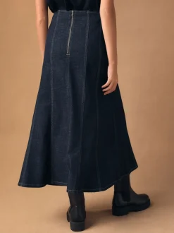 Rinçant denim - Jupe mi-longue à coutures