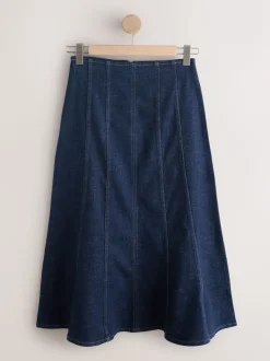 Rinçant denim - Jupe mi-longue à coutures
