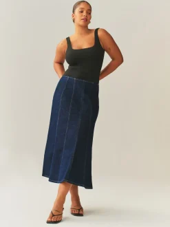 Rinçant denim - Jupe mi-longue cousue complète Hourglass