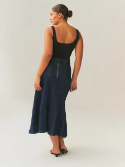 Rinçant denim - Jupe mi-longue cousue complète Hourglass