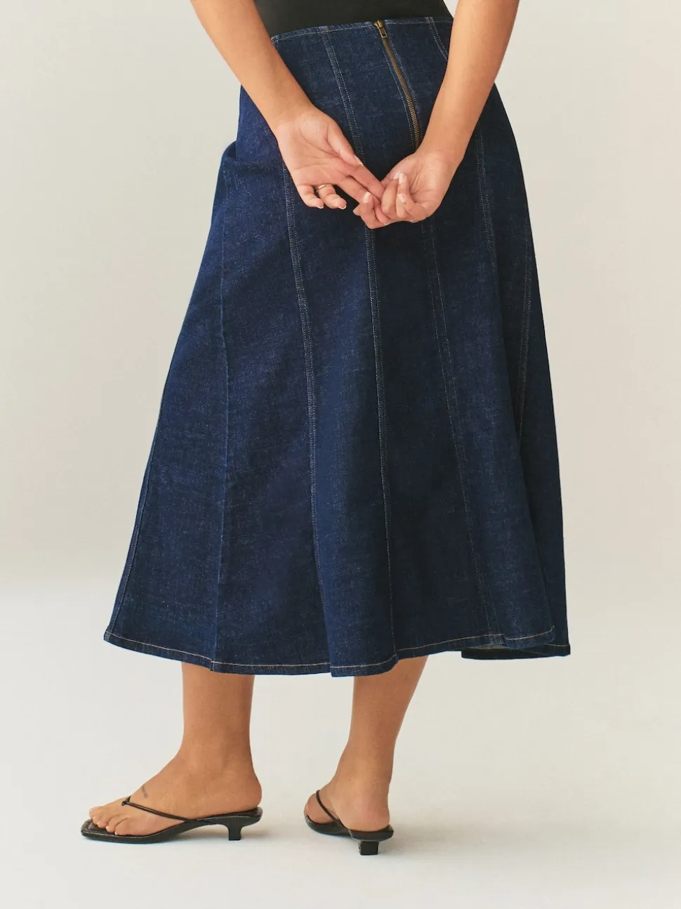 Rinçant denim - Jupe mi-longue cousue complète Hourglass
