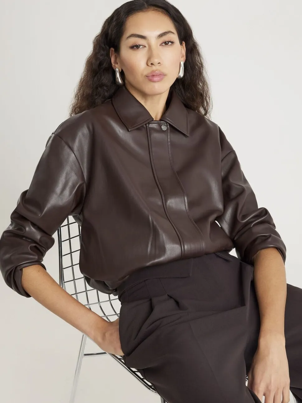River Island Veste bomber à col en Cuir