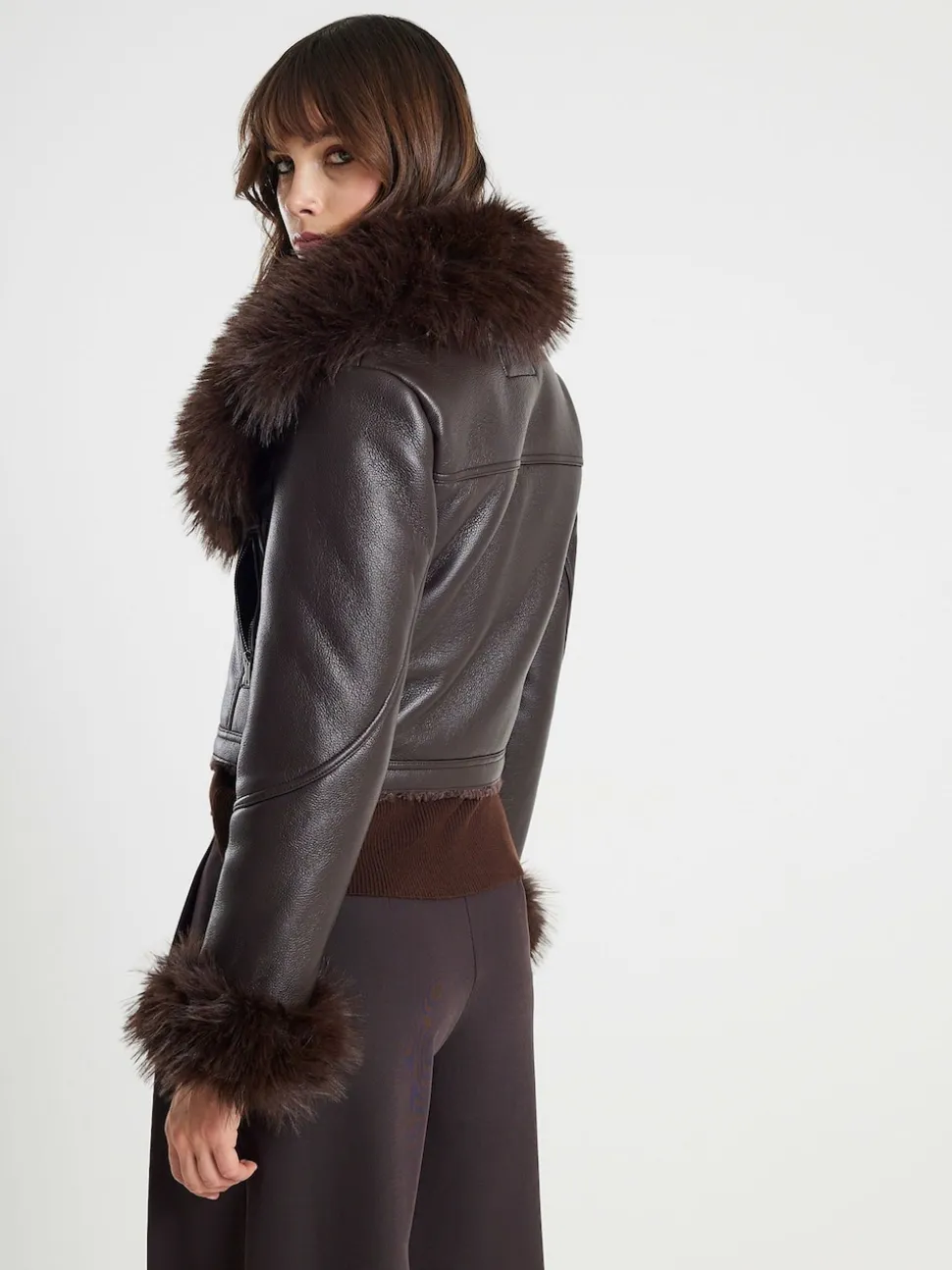 River Island Vestes de motard Raccourci à col en fausse fourrure