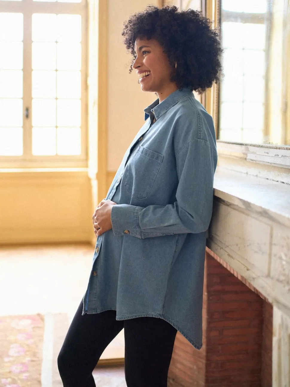 Robe chemise de Grossesse et d'Allaitement Seraphine en Denim