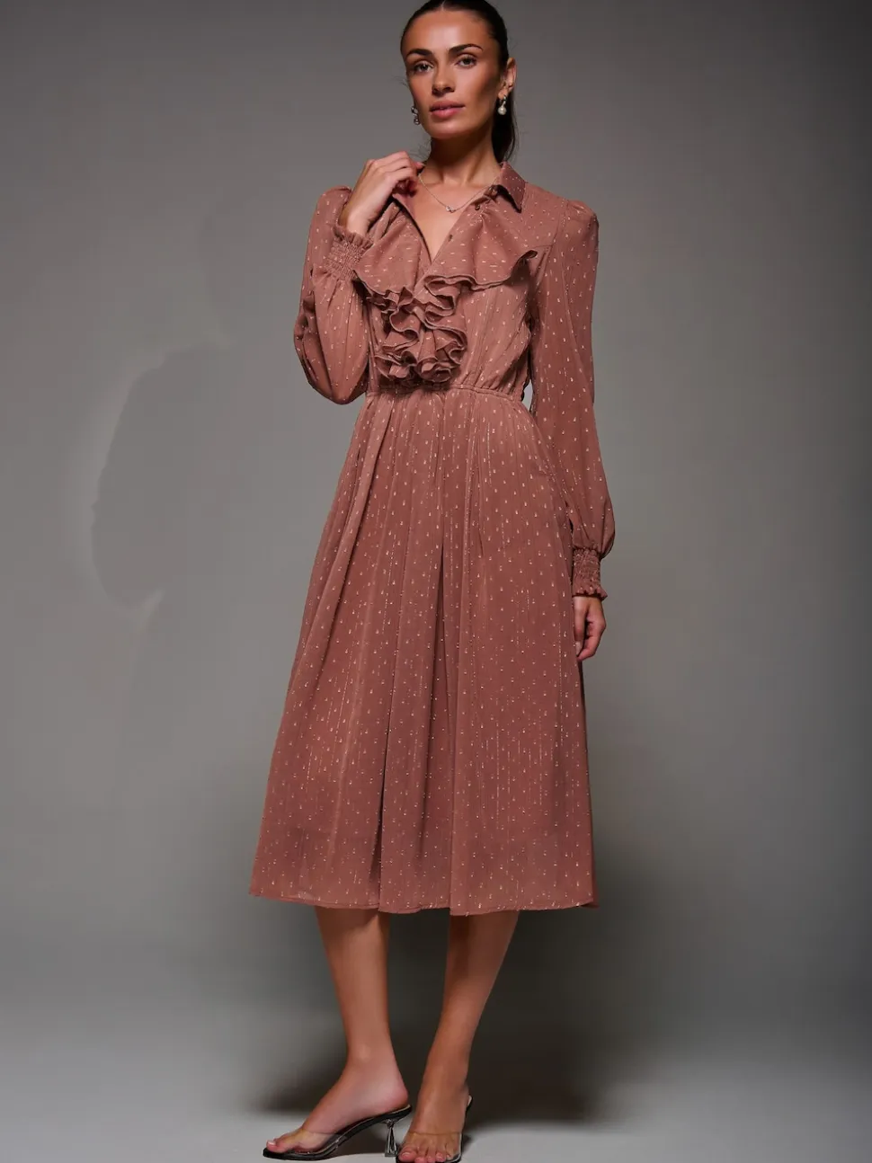 Robe chemise Jolie Moi en mousseline texturée à volants