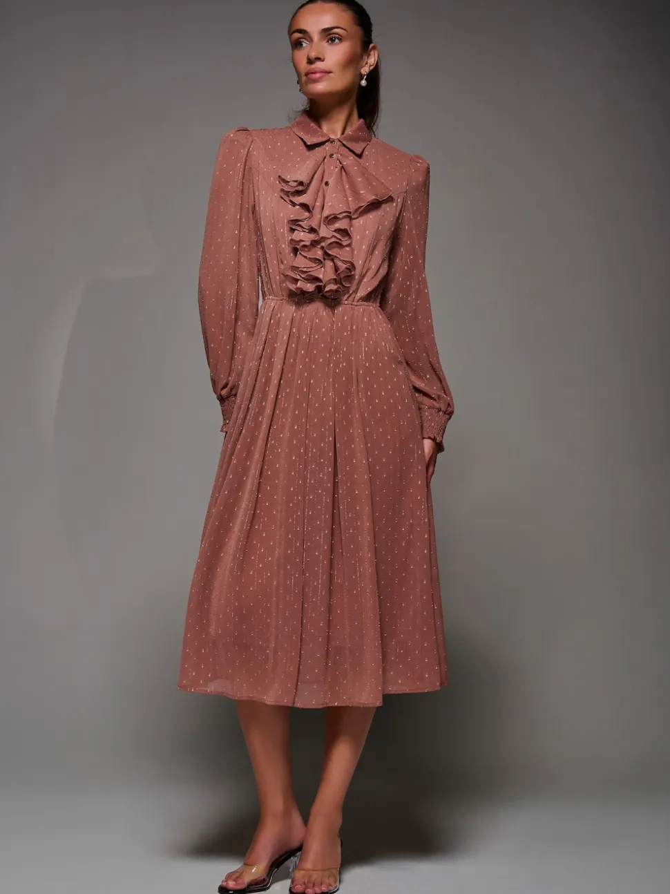 Robe chemise Jolie Moi en mousseline texturée à volants