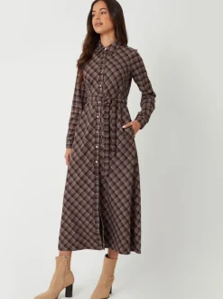 Robe chemise mi-longue Threadbare à carreaux ceinturée