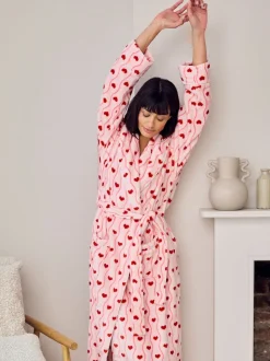 Robe de chambre longue Chelsea Peers en polaire ondulée à rayure cœur imprimé