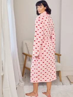 Robe de chambre longue Chelsea Peers en polaire ondulée à rayure cœur imprimé