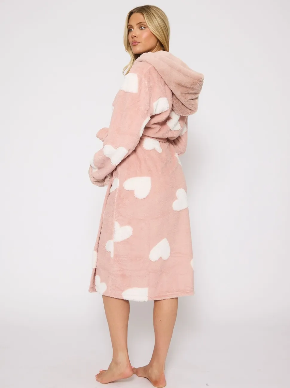 Robe de chambre mi-longue Loungeable Jaquard Cœur à capuche