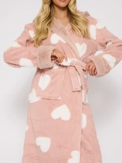 Robe de chambre mi-longue Loungeable Jaquard Cœur à capuche