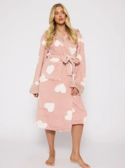 Robe de chambre mi-longue Loungeable Jaquard Cœur à capuche